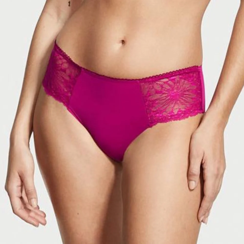 Victoria's Secret No-Show Floral Lace Hiphugger Panty Ophelia Pink Small NEW